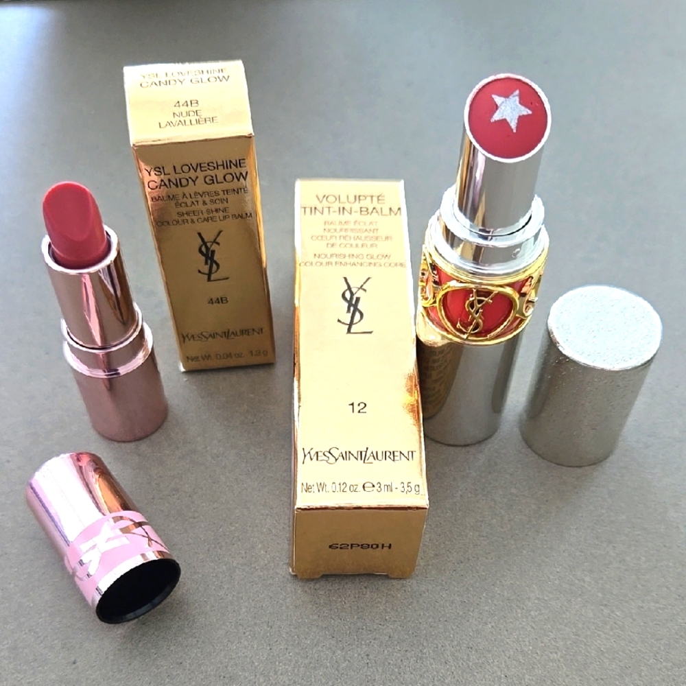 NIB Yves Saint Laurent Volupté Tint-in-Balm 12 Try Me Berry & YSL Candy Glow 44B